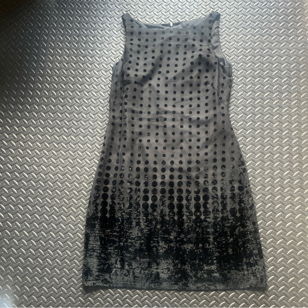 Donna Morgan Dress Black Sheath Polka Dot Burn Out Velvet Lined Sleeveless 10
